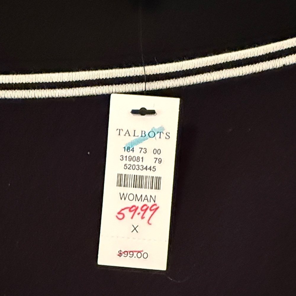 Talbots Black 3/4 Length Sleeve with White and Pearl Accents - Picture 4 of 4